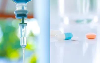 痛みや吐き気の軽減のための薬の投与と点滴処置